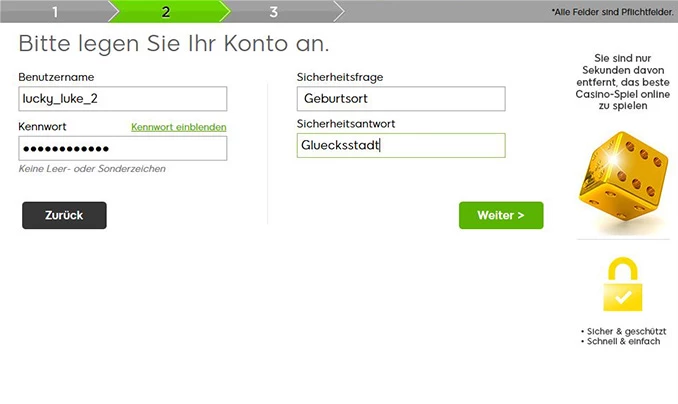 In the second login step, the user name as well as the password and a security question incl. The answer is fixed.