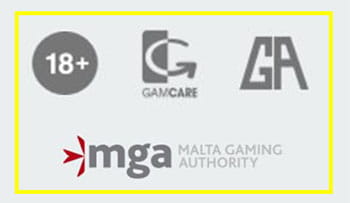 The lower area of the Locowin website with the logo of the MGA and organizations for player protection.