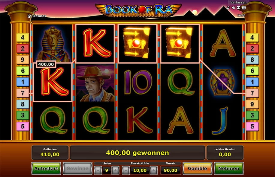 A big win at the Book of Ra online slot machine from Novoline